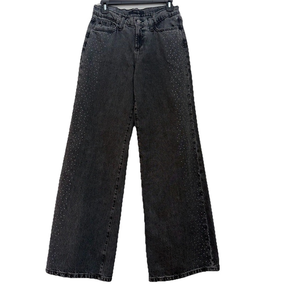 JOE’S JEANS Low Rise Wide Leg Crystal Washed Black Jeans Size 25 Rhinestones NWT